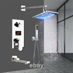 3 Way LED Bath Rainfall Shower Taps Wall Mount Shower System Set Mixer Chrome UK