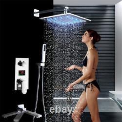 3 Way LED Bath Rainfall Shower Taps Wall Mount Shower System Set Mixer Chrome UK