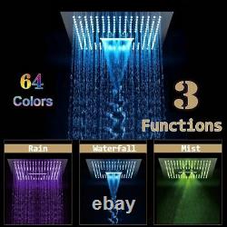 64 Color 3 Function Big Led Shower Head Wat Spa Rainfall Stainless Steel Chrome
