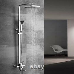8 Square Rain Shower Faucet Set Bathtub Shower Mixer Tap Adjustable Chrome
