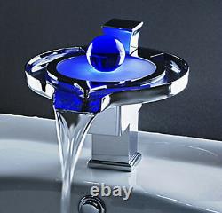 Bathroom Basin Mixer Glass Spout 3 Color LED Faucet Deck Mount Brass Water Tap