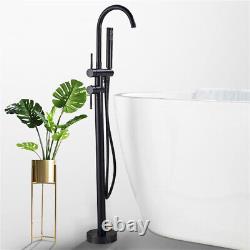 Black Bath Filler Spout Floor Mounted Bathtub tap Freestanding Faucet Mixer UK