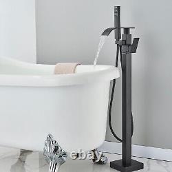 Black Bathtub Taps Waterfall Free Standing Floor Standing Tub Filler Mixer Taps