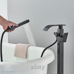 Black Bathtub Taps Waterfall Free Standing Floor Standing Tub Filler Mixer Taps