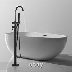 Black Floor Mount Bathtub Faucet Free Standing Tub Filler Hand Shower Mixer Taps