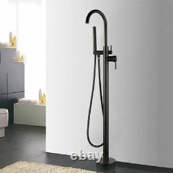 Black Floor Mount Bathtub Faucet Free Standing Tub Filler Hand Shower Mixer Taps