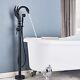 Black Freestanding Bath Mixer Taps Floor Mount Bathroom Tub Filler Tap Withshower