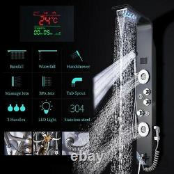 Black LED Light Rain Shower Faucet Bathroom Spa Massage Jet Shower Column System