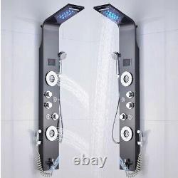 Black LED Light Rain Shower Faucet Bathroom Spa Massage Jet Shower Column System