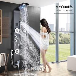 Black LED Light Shower Faucet Bathroom SPA Massage Jet Column System Waterfall