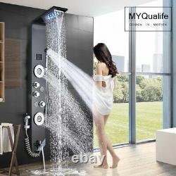 Black LED Light Shower Faucet Bathroom SPA Massage Jet Shower Column System