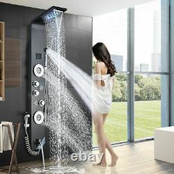 Black LED Light Shower Faucet Rain Bathroom SPA Massage Jet Shower Column System