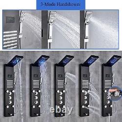 Black LED SPA Shower Panel Column 3-Mode Handshower Massage Jets Stainless Steel