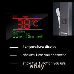 Black LED Shower Panel Tower Rain Stainless Steel Waterfall Massage System Jets