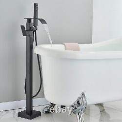 Black Waterfall Freestanding Bath Tub Mixer Taps Hand Shower Bathroom Taps Set