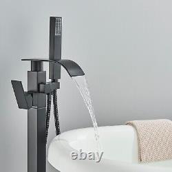 Black Waterfall Freestanding Bath Tub Mixer Taps Hand Shower Bathroom Taps Set