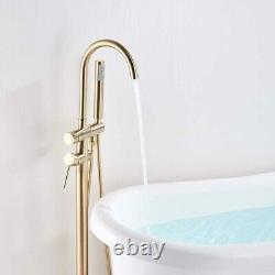Brushed Gold Freestanding Bath Taps Floor Mounted Bath Mixer Taps withABS Handheld
