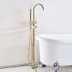Brushed Gold Freestanding Bath Taps Floor Mounted Bath Mixer Taps withABS Handheld
