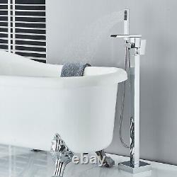 Chrom Freestanding Bath Taps Waterfall Bathroom Tub Filler Mixer Tap Floor Mount
