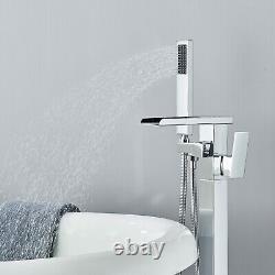Chrom Freestanding Bath Taps Waterfall Bathroom Tub Filler Mixer Tap Floor Mount