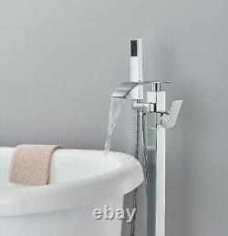 Chrome Waterfall Free Standing Floor Mounted Bath Taps Hand Held Shower Bathtub