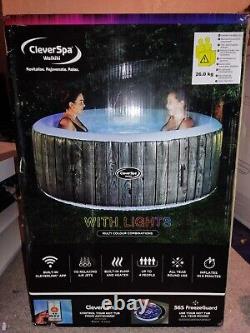 CleverSpa Hot Tub Spa Inflatable 4 Person Portable LED Lights Grey Garden Pool