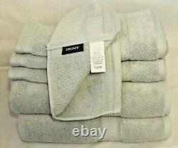 DKNY Eight Piece Solid Light Soft Gray Bathroom Towel Set 100% Cotton New
