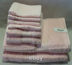 DKNY Eight Piece Solid Light Soft Pink Bathroom Towel Set 100% Cotton New