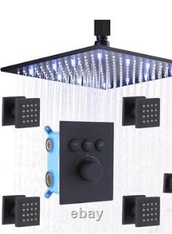 Enga Black Spa LED 12 Rainfall Shower System With Hand & 4 Body Jets B08FLFH5XD