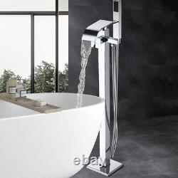 Floor Freestanding Mixer Tap Waterfall Handshower 360° Swivel Bathtub Filler Tap