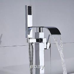 Floor Freestanding Mixer Tap Waterfall Handshower 360° Swivel Bathtub Filler Tap