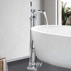 Freestanding Tub Filler Bath Taps Chrome Floor Mount 2-Way Handheld Shower Mixer