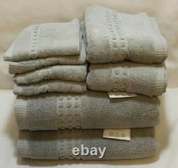 Hotel Vendome Spa Collection Eight Piece Solid Light Gray Bathroom Towel Set NWT