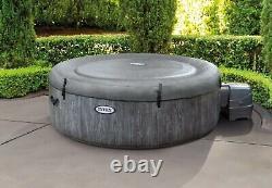 Intex 4 person Greywood Pure Spa Deluxe Inflatable Hot Tub Set Wood Grain Used