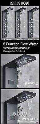LED Light Shower Panel Waterfall Rain Shower Faucet Set SPA Massage Jet Bath