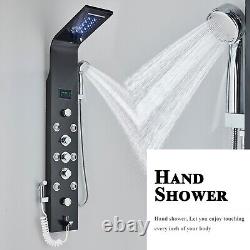 LED Rain Waterfall Shower Panel Column Tower Black Bathroom Massage Body Spa Jet