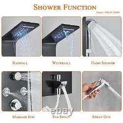 LED Rain Waterfall Shower Panel Column Tower Black Bathroom Massage Body Spa Jet