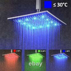 LED Shower Faucet Taps Wall Mount 16 Rainfall Shower Set With Handshower Spout UK