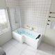 L Shape Whirlpool Tub With Lights Hydromassage Jetted Bathtub Include Screen