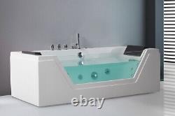 Luxury Whirlpool Bathtub With Glass LED Light Waterfall Front Self-Supporting 1W