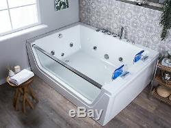 Modern Hot Tub SPA Bath White Acrylic Hydro Massage LED Light Headrests Punaise