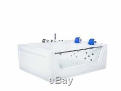 Modern Hot Tub SPA Bath White Acrylic Hydro Massage LED Light Headrests Punaise