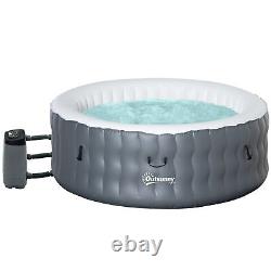 Outdoor Round Hot Tub Inflatable Bubble Spa with Pump, Cover, 4 Person, Light Grey