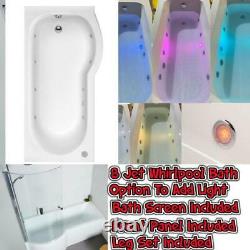 P Shape 1700mm Jacuzzi Type Spa Bath, Panel Screen with Whirlpool 8 jets & Light