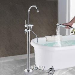 Polished Chrome Freestanding Tap Swivel Bathtub Filler Hand Shower Floor Mounted