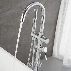 Polished Chrome Freestanding Tap Swivel Bathtub Filler Hand Shower Floor Mounted
