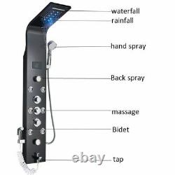 Shower Faucet Black LED Light Bathroom SPA Massage Jet Column System Waterfall