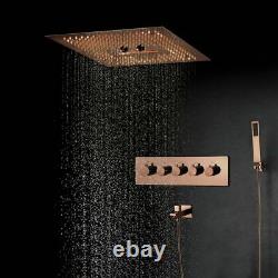 Spa Rain Shower With LED Lights Rose Gold Bathroom Thermostatic Mixer Head Set