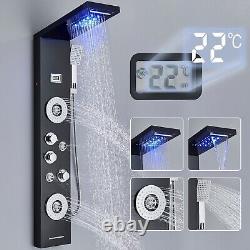 Stainless Steel LED Shower Panel Column Tower Black Shower Mixer Massage Spa Jet