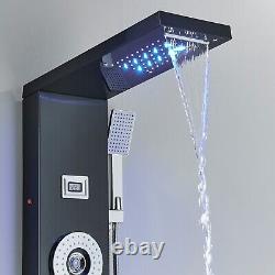 Stainless Steel LED Shower Panel Column Tower Black Shower Mixer Massage Spa Jet